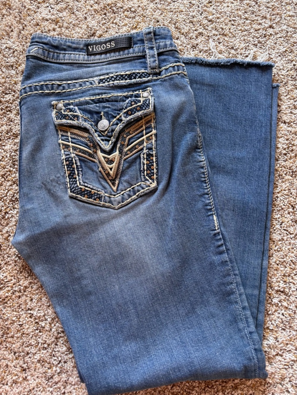 Vigoss Women's Blue Bootcut Jeans with Embroidered Back Pockets